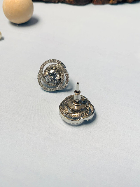 ABDESIGNS Silver Plated American Diamond Studded Stud Earring - Image 3