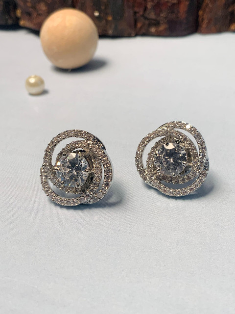 ABDESIGNS Silver Plated American Diamond Studded Stud Earring