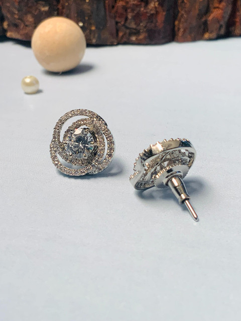 ABDESIGNS Silver Plated American Diamond Studded Stud Earring - Image 5