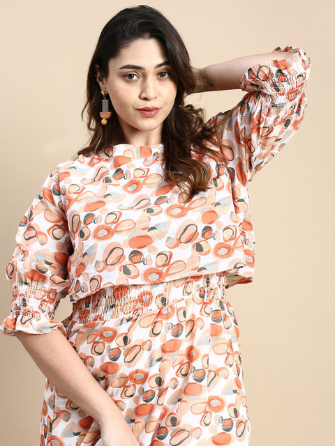 SHOWOFF Plus Printed Smocked Georgette A-Line Dress