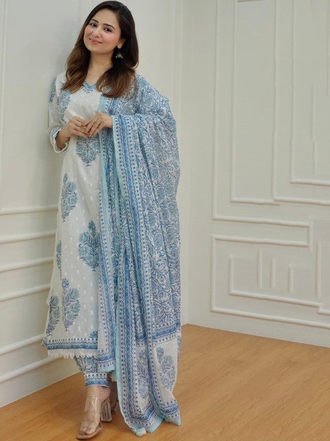 Arayna Ethnic Motifs Printed Pure Cotton Kurta With Salwar & Dupatta - Image 2