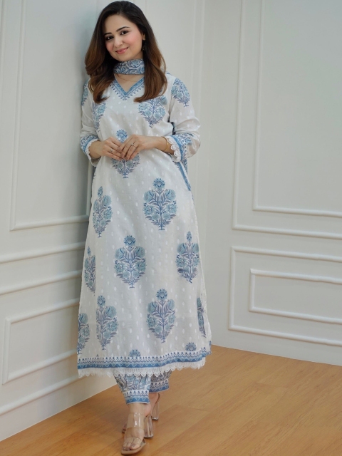 Arayna Ethnic Motifs Printed Pure Cotton Kurta With Salwar & Dupatta - Image 5