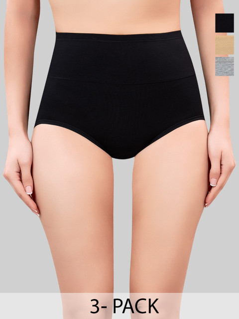 PLUMBURY Pack Of 3 High Waist Hipster Tummy Shaper