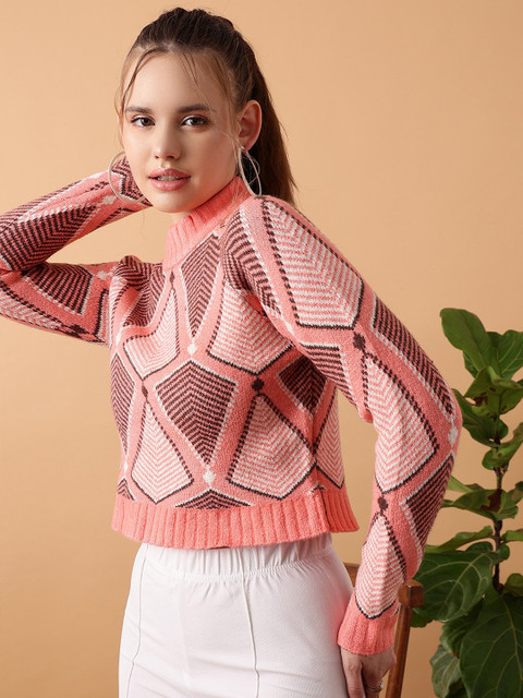 STREET 9 Cable Knit Acrylic Crop Pullover - Image 3
