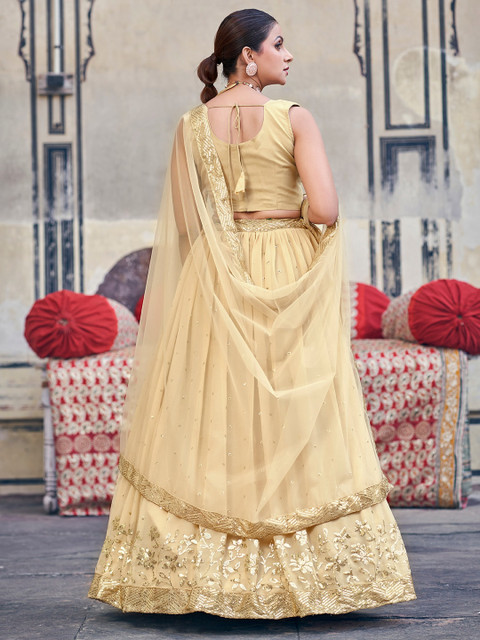 SHOPGARB Embroidered Sequinned Semi-Stitched Lehenga & Unstitched Blouse With Dupatta - Image 5