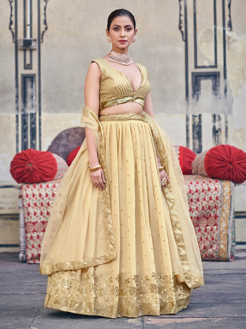 SHOPGARB Embroidered Sequinned Semi-Stitched Lehenga & Unstitched Blouse With Dupatta - Image 3