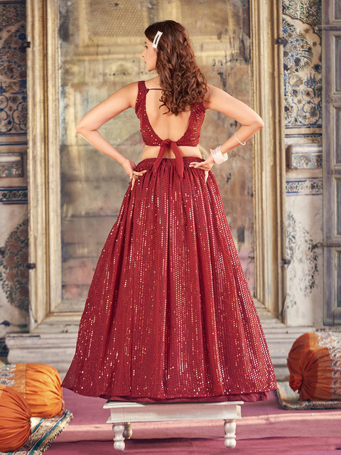 SHOPGARB Embroidered Sequinned Semi-Stitched Lehenga & Unstitched Blouse With Dupatta - Image 4