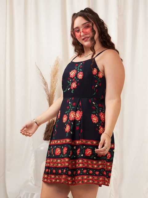 Berrylush Curve Plus Size Floral Printed Shoulder Strap A-Line Dress - Image 3