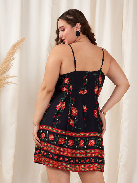 Berrylush Curve Plus Size Floral Printed Shoulder Strap A-Line Dress - Image 4