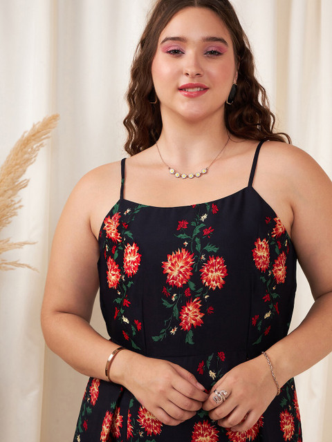 Berrylush Curve Plus Size Floral Printed Shoulder Strap A-Line Dress - Image 2