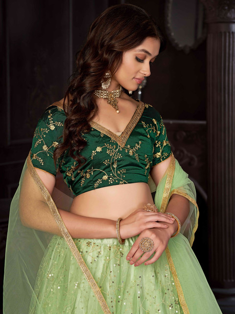 KALINI Embroidered Thread Work Semi-Stitched Lehenga & Unstitched Blouse With Dupatta - Image 2