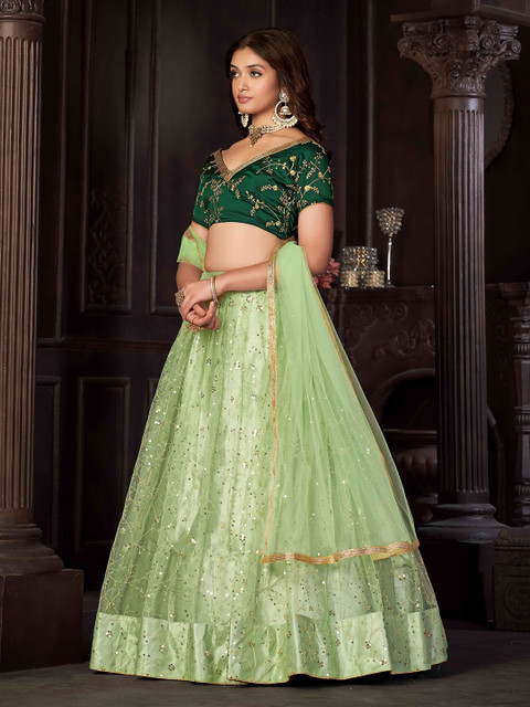 KALINI Embroidered Thread Work Semi-Stitched Lehenga & Unstitched Blouse With Dupatta - Image 4