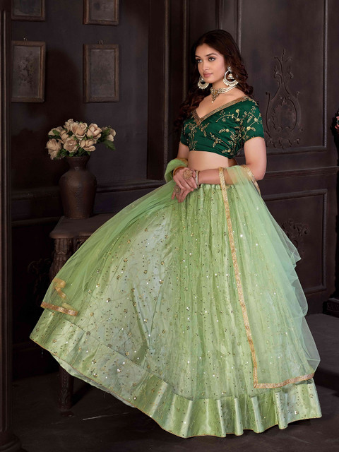 KALINI Embroidered Thread Work Semi-Stitched Lehenga & Unstitched Blouse With Dupatta - Image 7