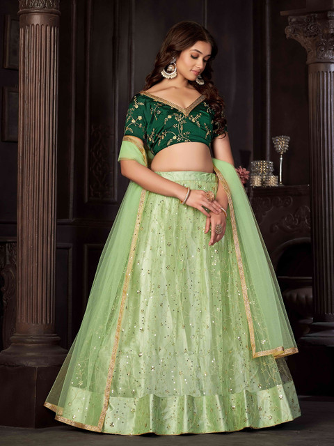 KALINI Embroidered Thread Work Semi-Stitched Lehenga & Unstitched Blouse With Dupatta - Image 6