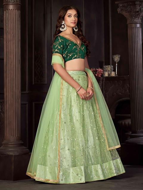 KALINI Embroidered Thread Work Semi-Stitched Lehenga & Unstitched Blouse With Dupatta - Image 3