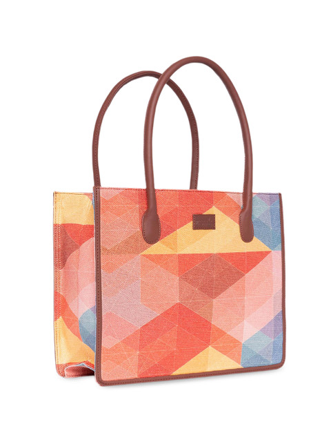 ZOUK Geometric Printed Structured Tote Bag - Image 3