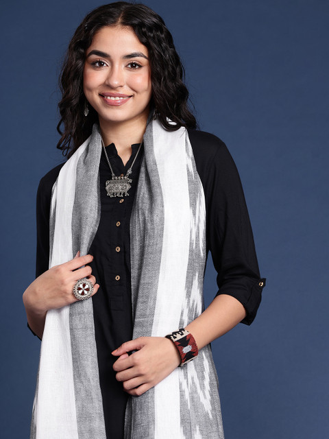 Taavi Woven Design Pure Cotton Ikat Dupatta
