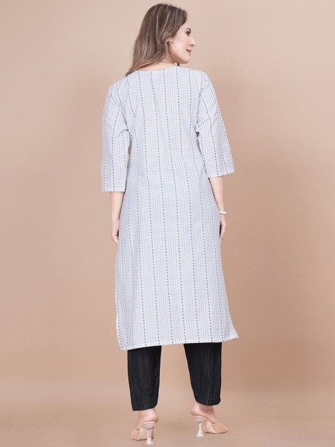 CLOTHING JUNCTION Striped Straight Pure Cotton Kurta with Trousers - Image 4
