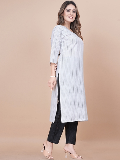 CLOTHING JUNCTION Striped Straight Pure Cotton Kurta with Trousers - Image 3