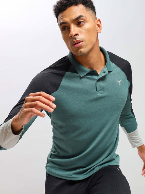 Technosport Colourblocked Polo Collar Antimicrobial Training T-shirt