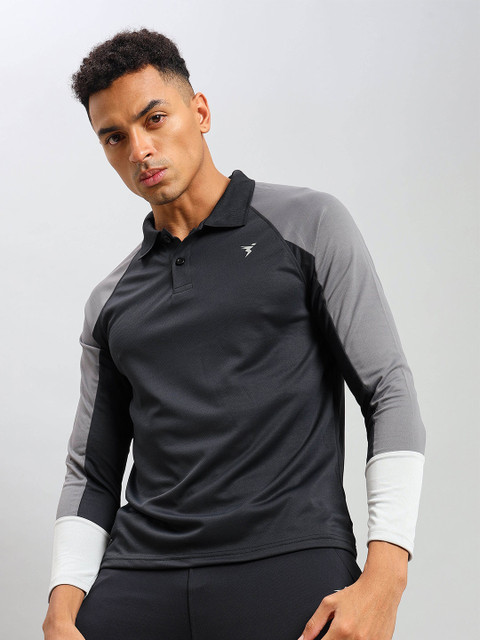 Technosport Colourblocked Polo Collar Antimicrobial Training T-shirt