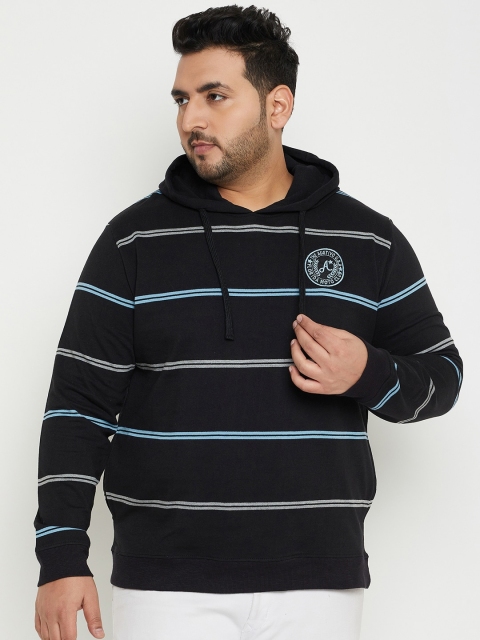 AUSTIVO Plus Size Hooded Striped Fleece Pullover