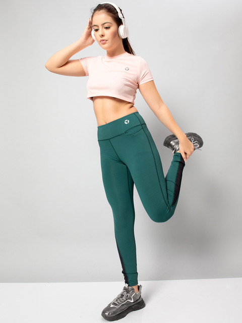 Technosport Women High-Rise Antimicrobial Dri-Fit Sports Tights with a Side Pocket