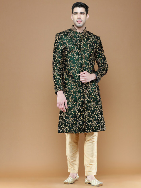 Sanwara Floral Embroidered Sherwani With Pyjamas