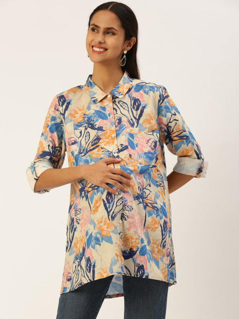 Blush 9 Maternity Women Relaxed Floral Printed Maternity Shirt