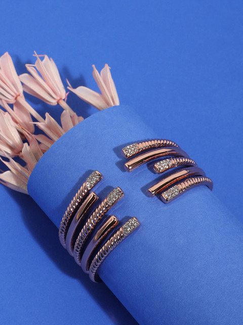 SOHI Rose Gold Plated Stone Studded Cuff Bracelet