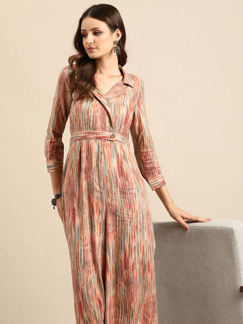 Anouk Shawl Neck Striped Basic Jumpsuit
