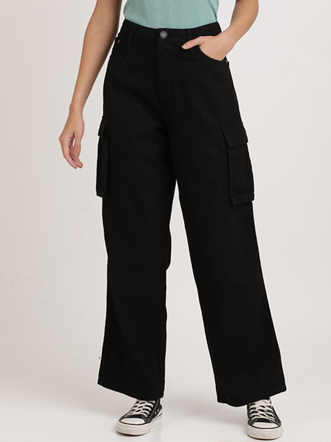 Bene Kleed Women Relaxed Fit High-Rise Clean Look Pure Cotton Cargo Jeans