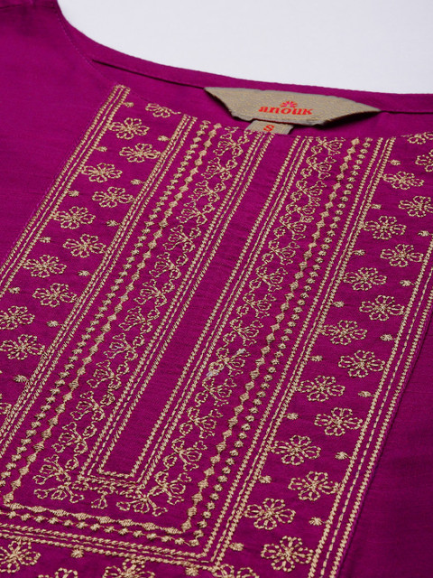 Anouk Women Ethnic Motifs Embroidered Regular Kurta with Trousers & With Dupatta - Image 2