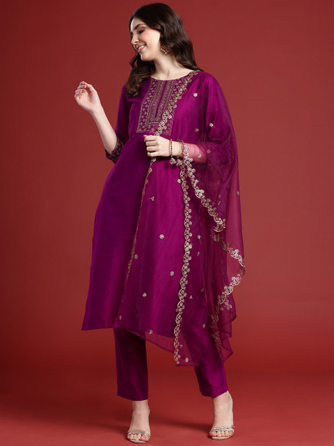 Anouk Women Ethnic Motifs Embroidered Regular Kurta with Trousers & With Dupatta - Image 5