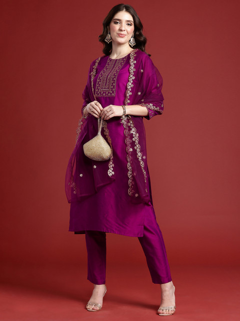 Anouk Women Ethnic Motifs Embroidered Regular Kurta with Trousers & With Dupatta - Image 8