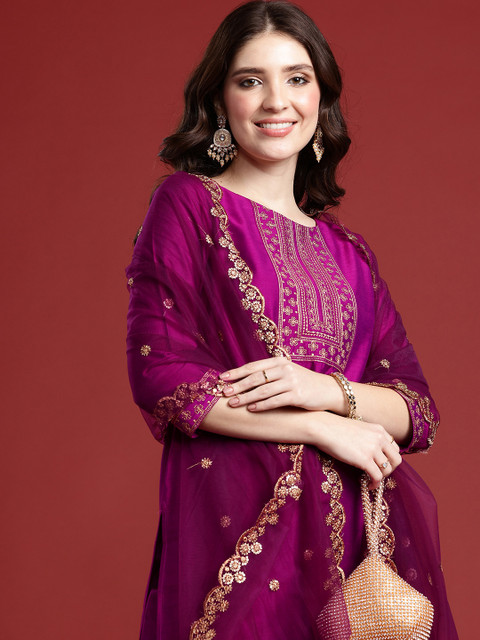 Anouk Women Ethnic Motifs Embroidered Regular Kurta with Trousers & With Dupatta