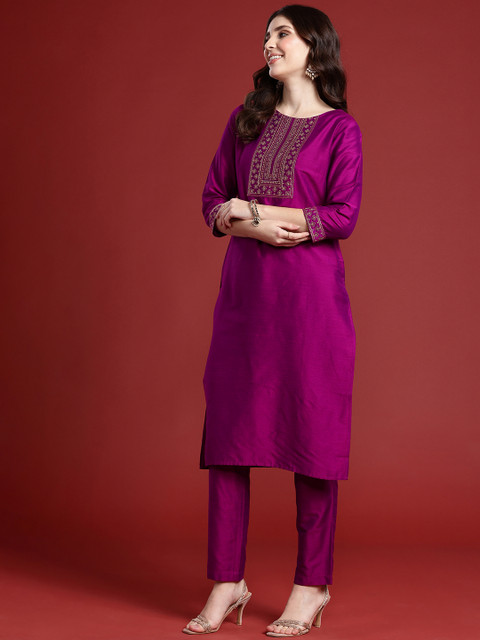 Anouk Women Ethnic Motifs Embroidered Regular Kurta with Trousers & With Dupatta - Image 6