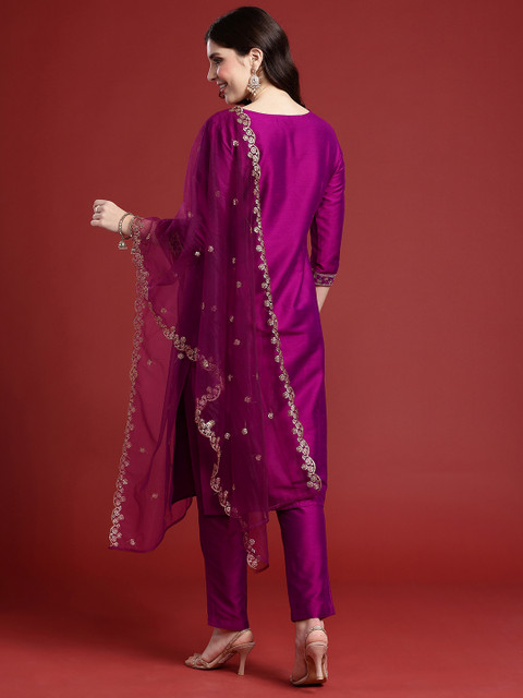 Anouk Women Ethnic Motifs Embroidered Regular Kurta with Trousers & With Dupatta - Image 7