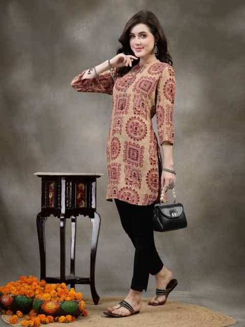 Nayam By Lakshita Rust Ethnic Motifs Printed Thread Work Thread Work Kurti - Image 6