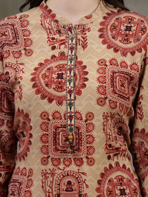 Nayam By Lakshita Rust Ethnic Motifs Printed Thread Work Thread Work Kurti - Image 2