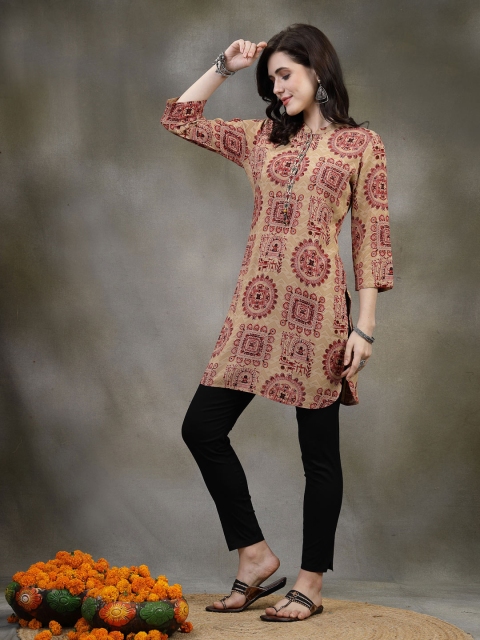 Nayam By Lakshita Rust Ethnic Motifs Printed Thread Work Thread Work Kurti - Image 4