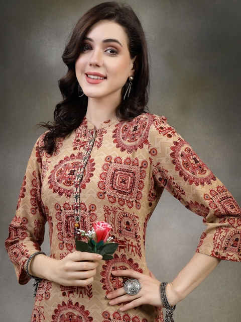 Nayam By Lakshita Rust Ethnic Motifs Printed Thread Work Thread Work Kurti - Image 7