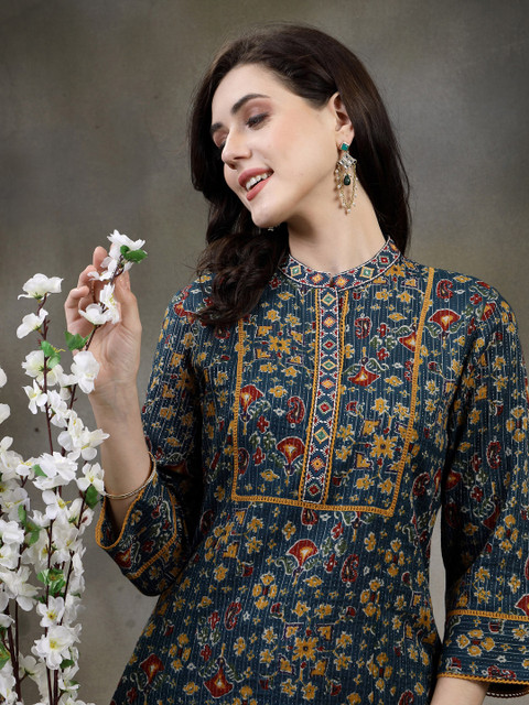 Nayam By Lakshita Floral Printed Thread Work Thread Work Kurti - Image 7
