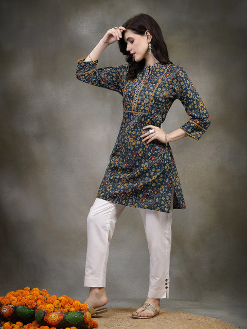 Nayam By Lakshita Floral Printed Thread Work Thread Work Kurti - Image 4