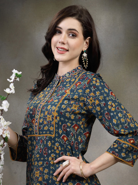 Nayam By Lakshita Floral Printed Thread Work Thread Work Kurti - Image 8