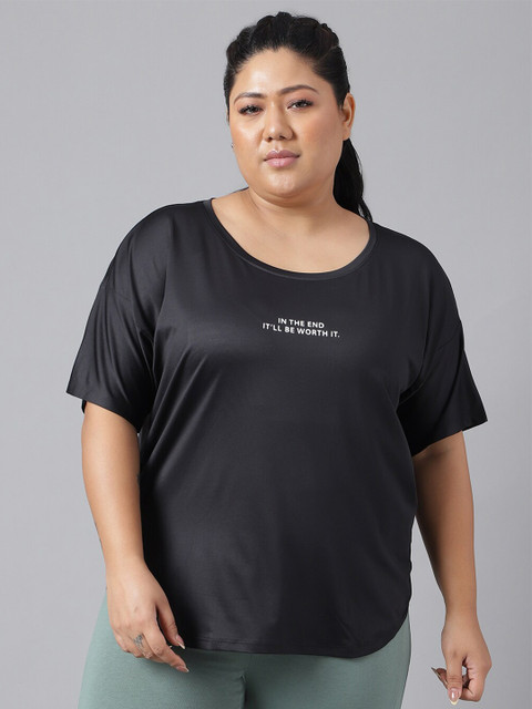 MKH Plus Size Dri-FIT Typography Printed Round Neck Relaxed Fit T-Shirt