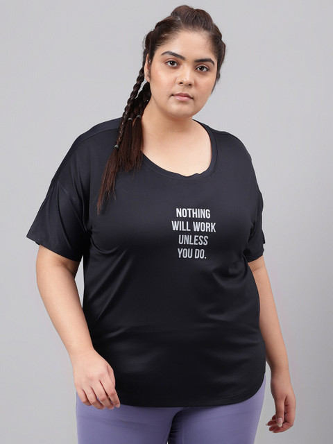MKH Plus Size Relaxed Fit Typography Printed Round Neck Short Sleeve Dri-FIT T-shirt