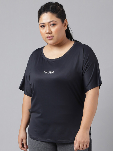MKH Plus Size Typography Printed Drop-Shoulder Sleeves Dri-FIT Relaxed Fit Sports T-shirt