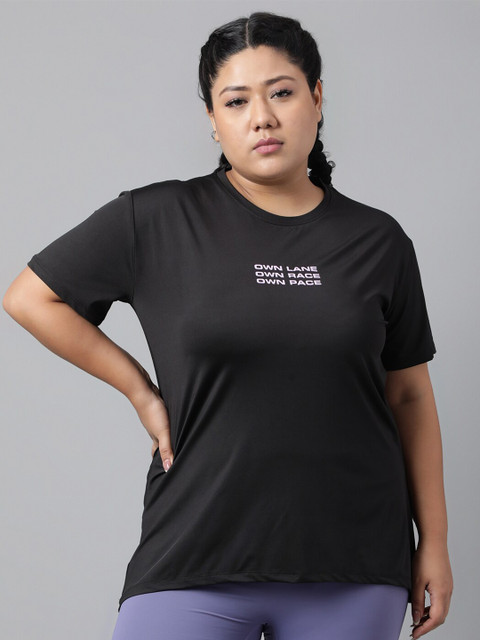 MKH Plus Size Relaxed Fit Typography Printed Drop Shoulder Sleeves Dri-Fit Sports T-shirt