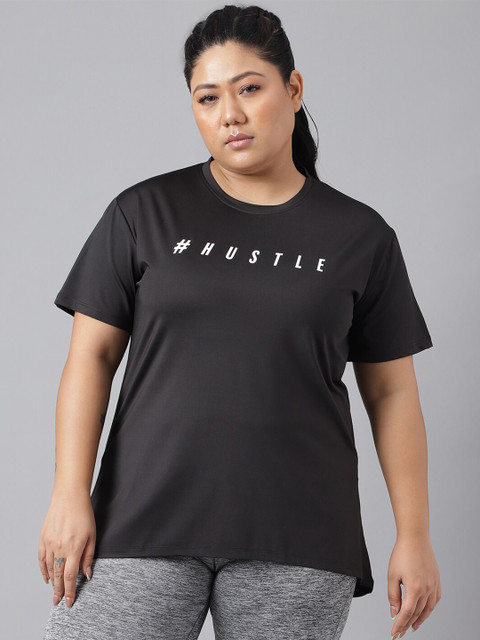 MKH Plus Size Typography Printed Dri-FIT Relaxed Fit Drop-Shoulder Sleeves Sports T-shirt